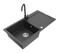 Mexen Leo fregadero de granito de 1 seno con escurridor y grifo de cocina Telma, negro moteado - 6501-76-670200-76 6143 5907709189065
