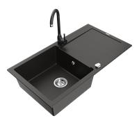Mexen Leo fregadero de granito de 1 seno con escurridor y grifo de cocina Telma, negro/oro metálico - 6501-75-670200-70 6141 5907709189041