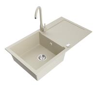 Mexen Leo fregadero de granito de 1 tazón con escurridor y grifo de cocina Telma, beige - 6501-69-670200-69 6135 5907709188983