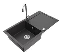 Mexen Leo fregadero de granito de 1 tazón con escurridor y grifo de cocina Telma, negro con motas - 6501-76-670200-00 6142 5907709189058