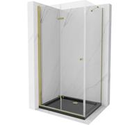 Mexen Lima cabina de ducha plegable 80 x 100 cm, transparente, dorada + plato de ducha Flat, negro - 856-080-100-50-00-4070G 13432 5907709166615