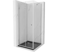 Mexen Lima cabina de ducha plegable 80 x 80 cm, transparente, cromo + plato de ducha Flat, negro - 856-080-080-01-00-4070 13422 5907709166523
