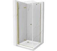 Mexen Lima cabina de ducha plegable 80 x 80 cm, transparente, dorada + plato de ducha Flat - 856-080-080-50-00-4010 4704 5907709176140