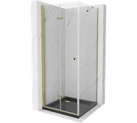 Mexen Lima cabina de ducha plegable 80 x 80 cm, transparente, dorado + plato de ducha Flat, negro - 856-080-080-50-00-4070G 13431 5907709166608