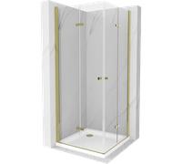 Mexen Lima Duo cabina de ducha plegable 80 x 80 cm, transparente, dorada + plato de ducha Flat - 856-080-080-50-02-4010G 13315 5907709165205