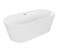 Mexen Luna bañera exenta 150 x 75 cm, blanca, rebosadero dorado cepillado - 52031507500-55 45761 5905315379146