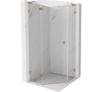 Mexen Lunar L cabina de ducha pentagonal con puerta batiente izquierda 90 x 90 cm, transparente, cobre cepillado 61943 5905315416094