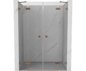 Mexen Lunar Par de puertas de ducha abatibles de 200 cm, transparente, cobre cepillado - 834D-200-000-65-00 92521 5905315519252