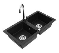 Mexen Mario fregadero de granito 2 cubetas con grifo de cocina Telma, negro - 6504-77-670200-00 6189 5907709189522