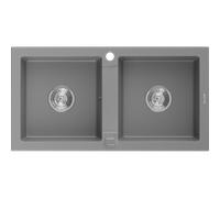 Mexen Mario fregadero de granito 2 senos 820 x 436 mm, gris, sifón cromado - 6504822000-71 3566 5907709193949