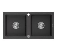Mexen Mario fregadero de granito de 2 compartimentos 820 x 436 mm, negro moteado, sifón cromado - 6504822000-76 3571 5907709193970