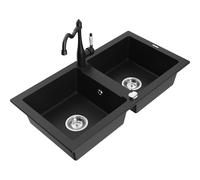 Mexen Mario fregadero de granito de 2 compartimentos con grifo de cocina Carla, negro - 6504-77-670700-70 16724 5905315038647