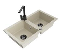 Mexen Mario fregadero de granito de 2 compartimentos con grifo de cocina Rita, beige - 6504-69-670300-70 17087 5905315017925