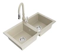 Mexen Mario fregadero de granito de 2 compartimentos con grifo de cocina Savita, beige - 6504-69-672601-69 16964 5905315033260