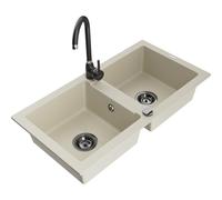 Mexen Mario fregadero de granito de 2 compartimentos con grifo de cocina Telma, beige - 6504-69-670200-70 18037 5905315014269