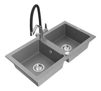 Mexen Mario fregadero de granito de 2 cubetas con grifo de cocina Duo, gris - 6504-71-671701-07 22603 5905315046352
