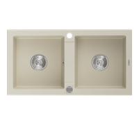 Mexen Mario fregadero de granito de 2 senos 820 x 436 mm, beige, sifón cromado - 6504822000-69 3564 5907709193932