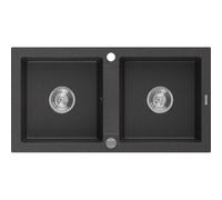 Mexen Mario fregadero de granito de 2 senos 820 x 436 mm, negro moteado, sifón cromado - 6504822000-76 3571 5907709193970