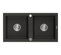 Mexen Mario fregadero de granito de 2 senos 820 x 436 mm, negro/oro metálico, sifón cromado - 6504822000-75 3569 5907709193963