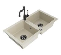 Mexen Mario fregadero de granito de 2 senos con grifo de cocina Carla, beige - 6504-69-670700-70 16701 5905315038418