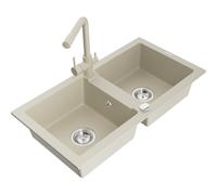 Mexen Mario fregadero de granito de 2 senos con grifo de cocina Duero, beige - 6504-69-671600-69 17119 5905315023025