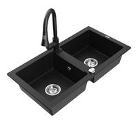 Mexen Mario Fregadero de granito de 2 senos con grifo de cocina Elia, negro - 6504-77-670101-70 19616 5905315028389