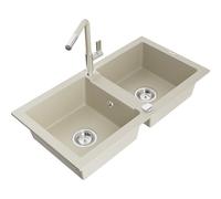 Mexen Mario Fregadero de granito de 2 senos con grifo de cocina Flora, beige - 6504-69-670401-09 20072 5905315057563