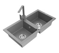 Mexen Mario fregadero de granito de 2 senos con grifo de cocina Rita, gris - 6504-71-670300-71 17097 5905315017970