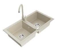 Mexen Mario fregadero de granito de 2 senos con grifo de cocina Telma, beige - 6504-69-670200-69 6180 5907709189430