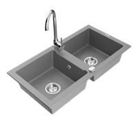 Mexen Mario fregadero de granito de 2 senos con grifo de cocina Telma, gris - 6504-71-670200-00 6181 5907709189447