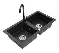 Mexen Mario fregadero de granito de 2 senos con grifo de cocina Telma, negro/plata - 6504-73-670200-70 6184 5907709189478