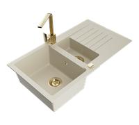 Mexen Matias fregadero de granito 1,5 compartimientos con escurridor y grifo de cocina Rita, beige - 6502-69-670300-50 16680 5905315017277