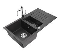 Mexen Matias fregadero de granito 1,5 cubetas con escurridor y grifo de cocina Carla, negro moteado - 6502-76-670700-00 16517 5905315037923