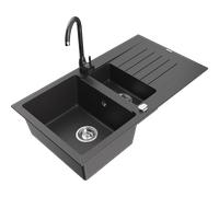 Mexen Matias fregadero de granito 1,5 cubetas con escurridor y grifo de cocina Telma, negro moteado - 6502-76-670200-76 6158 5907709189218