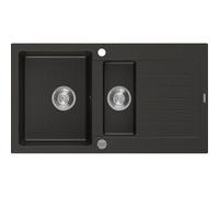 Mexen Matias fregadero de granito 1,5 cuencas con escurridor 900 x 505 mm, negro/dorado metálico, sifón cromado 3549 5907709193802