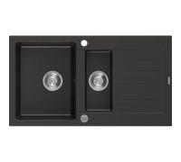 Mexen Matias fregadero de granito 1,5 senos con escurridor 900 x 505 mm, negro/dorado metálico, sifón cromo - 6502901505-75 3549 5907709193802