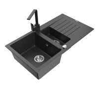Mexen Matias fregadero de granito 1,5 senos con escurridor y grifo de cocina Rita, negro moteado - 6502-76-670300-76 16941 5905315017475