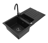 Mexen Matias fregadero de granito de 1,5 compartimentos con escurridor y grifo de cocina Telma, negro - 6502-77-670200-70-B 17855 5905315014054