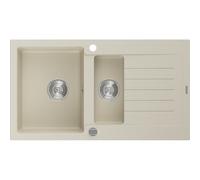 Mexen Matias fregadero de granito de 1,5 cubetas con escurridor 900 x 505 mm, beige, sifón cromado - 6502901505-69 3545 5907709193772