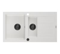Mexen Matias fregadero de granito de 1,5 senos con escurridor 900 x 505 mm, blanco, sifón negro - 6502901505-20-B 16282 5905315012609