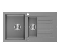 Mexen Matias fregadero de granito de 1,5 senos con escurridor 900 x 505 mm, gris, sifón cromado - 6502901505-71 3546 5907709193789