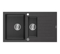 Mexen Matias fregadero de granito de 1,5 senos con escurridor 900 x 505 mm, negro moteado, sifón cromado - 6502901505-76 3551 5907709193819