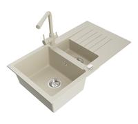 Mexen Matias fregadero de granito de 1,5 senos con escurridor y grifo de cocina Duero, beige - 6502-69-671600-69 16694 5905315022387