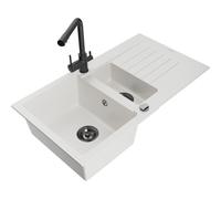 Mexen Matias fregadero de granito de 1,5 senos con escurridor y grifo de cocina Duero, blanco - 6502-20-671600-70 16690 5905315022363