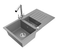 Mexen Matias fregadero de granito de 1,5 senos con escurridor y grifo de cocina Duero, gris - 6502-71-671600-00 16844 5905315022417