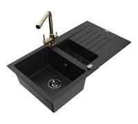 Mexen Matias fregadero de granito de 1,5 senos con escurridor y grifo de cocina Duero, negro - 6502-77-671600-50-B 16944 5905315022622