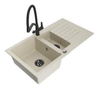 Mexen Matias fregadero de granito de 1,5 senos con escurridor y grifo de cocina Duo, beige - 6502-69-671701-70-B 20244 5905315049766