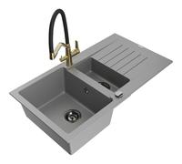 Mexen Matias fregadero de granito de 1,5 senos con escurridor y grifo de cocina Duo, gris - 6502-71-671701-57-B 20249 5905315049810