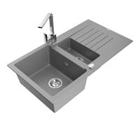 Mexen Matias fregadero de granito de 1,5 senos con escurridor y grifo de cocina Rita, gris - 6502-71-670300-00 16684 5905315017291