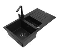 Mexen Matias fregadero de granito de 1,5 senos con escurridor y grifo de cocina Rita, negro - 6502-77-670300-70-B 16960 5905315017529